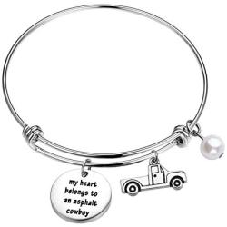 Gzrlyf Trucker Wife Bracelet Funny Truck Gifts for Truck Driver Girlfriend Wife My Heart Belongs to an Asphalt Cowboy