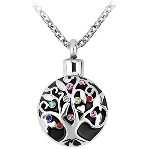 CoolJewelry Urn Necklace Ashes Family Tree of Life Memorial Cremation Pendant Keepsake Jewelry Stainless Steel
