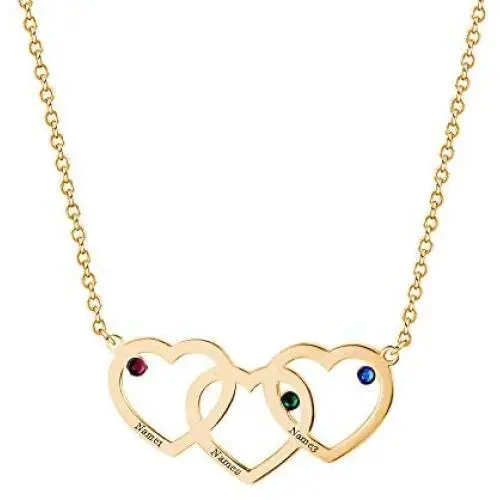 Personalized 3 Hollow Love Hearts Custom Name Birthstone Necklace Meaningful Gifts Jewelry Personalized 3 Hollow Love Hearts Custom Name Birthstone Necklace Meaningful Gifts Jewelry