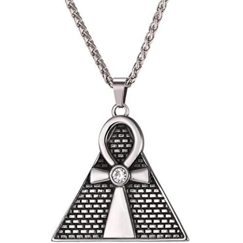 U7 Ankh Necklace for Men Women, Stainless Steel Egyptian Jewelry Cool Coptic Cross Pendant with 20-24 Inch Chain, Silver/Black/Blue/Rose Gold/Gold Color
