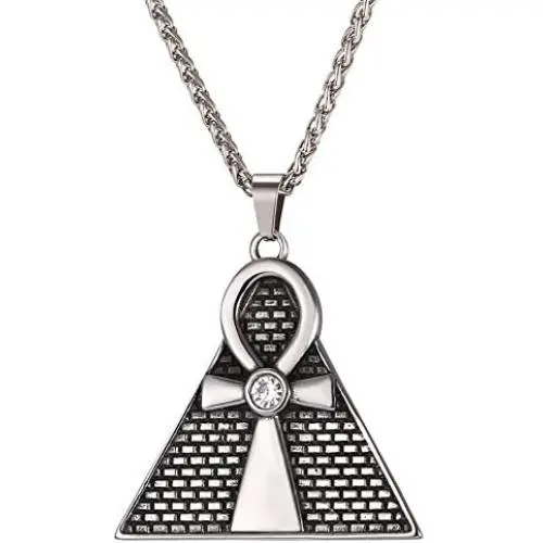 U7 Ankh Necklace for Men Women, Stainless Steel Egyptian Jewelry Cool Coptic Cross Pendant with 20-24 Inch Chain, Silver/Black/Blue/Rose Gold/Gold Color