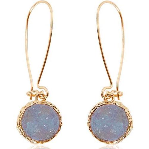 Humble Chic Simulated Druzy Threaders - Boho Glitter Upside-Down Long Hoop Dangle Drop Earrings for Women - Bohemian Created Geode Stone Sparkly Pendants