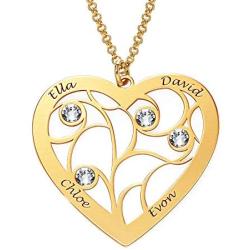 MyNameNecklace Personalized Custom Family Branch Tree Heart Necklace Made with Swarovski Crystals- Mother Day Jewelry Gift