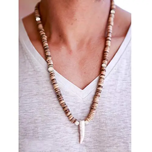 Fstrend Beads Necklace Coconut Shell Horn Pendant Brown Natural Beaded Handmade Necklace Jewelry for Women and Men (Brown) Fstrend Beads Necklace Coconut Shell Horn Pendant Brown Natural Beaded Handmade Necklace Jewelry for Women and Men (Brown)