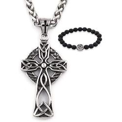 Gungneer Celtic Cross Necklace Knot Pendant Stainless Steel Charm Chain Religious Infinity Jewelry Gift Men Women