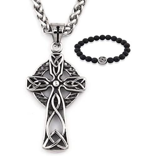 Gungneer Celtic Cross Necklace Knot Pendant Stainless Steel Charm Chain Religious Infinity Jewelry Gift Men Women