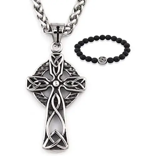 Gungneer Celtic Cross Necklace Knot Pendant Stainless Steel Charm Chain Religious Infinity Jewelry Gift Men Women