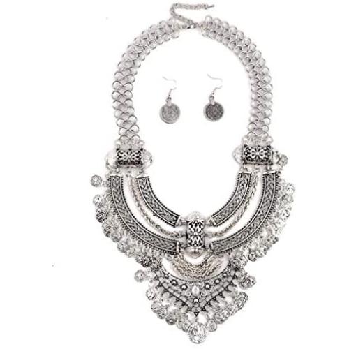 Coin Bib Metal Alloy Collors Statement Necklace For Women Big Bohemian Vintage Chunky Tassel Necklaces Punk Ethnic Style Jewelry