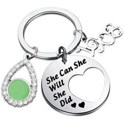 UJIMS Sorority Gift Pink and Green Charm Keychain She Can She Will She Did Inspirational Paraphernalia Graduation Gift for Women Girl