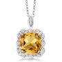 Gem Stone King 925 Sterling Silver Yellow Citrine Pendant Necklace 3.17 Cttw Cushion Cut Gemstone Birthstone with 18 Inch Silver Chain