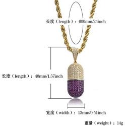 LC8 Jewelry Hip Hop Iced Out Bling CZ Capsule Medicine Pill Holder Container Pendant Cremation Urn Necklace with 20 Inch Stainless Steel