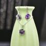 Colorful Cubic Swarovski Crystal Pendant Necklace Earrings for Women 14K Gold Plated Hypoallergenic Jewelry Set