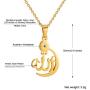 PROSTEEL Stainless Steel Allah Necklace, Muslim Islamic Jewelry,Crescent Moon,Eid Gift,Arabic Necklace,Gold/Silver Tone, Come Gift Box