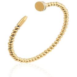 Classic Jewelry Nail Crystal Stone Stainless Steel Bangle for Women, Gold Plated Bead Bracelet, White, Gold, Rose Gold