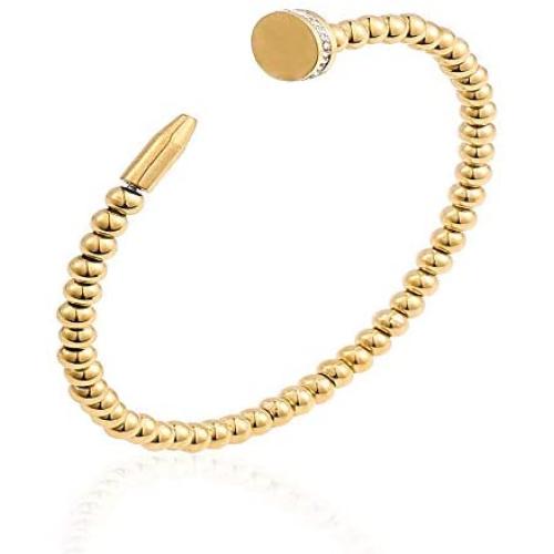 Classic Jewelry Nail Crystal Stone Stainless Steel Bangle for Women, Gold Plated Bead Bracelet, White, Gold, Rose Gold