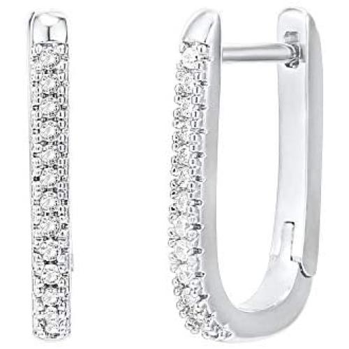 PAVOI 14K Gold Plated 925 Sterling Silver Cubic Zirconia U-Shaped Huggie Earrings in Rose Gold, White Gold and Yellow Gold