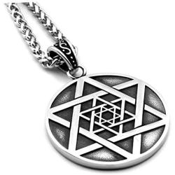 Warvik Jewish David Star Illuminati Necklace Spiritual, Stainless Steel Jewelry Mens Womens Wheat Chain 20/28inch