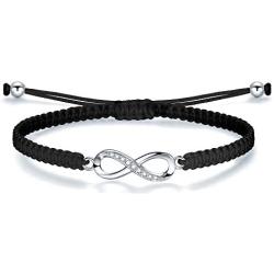 ZENI Infinity Bracelet for Women, Handmade Black Rope Braided Bracelet with 925 Silver Adjustable Bracelet Love Friendship Christmas Jewelry Gift