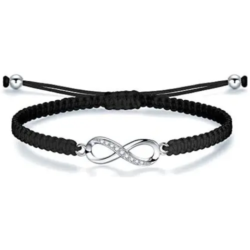 ZENI Infinity Bracelet for Women, Handmade Black Rope Braided Bracelet with 925 Silver Adjustable Bracelet Love Friendship Christmas Jewelry Gift