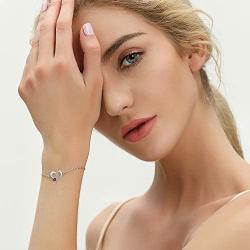 YL Heart Bracelets 925 Sterling Silver Love Heart Bracelet Jewelry Gifts for Women Mom, 6.7+1.2(17+3CM)