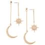 SMALLLOVE Moon Star Earrings for Women Girls Fashion Gold Shiny Crystal Sun and Moon Dangle Drop Earring with Long Chain Jewelry Gift for Wedding or Daily Wear
