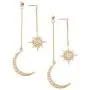 SMALLLOVE Moon Star Earrings for Women Girls Fashion Gold Shiny Crystal Sun and Moon Dangle Drop Earring with Long Chain Jewelry Gift for Wedding or Daily Wear