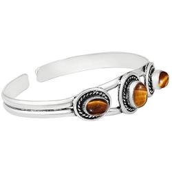 Natural Tiger Eye Cuff Bangle 925 Silver Overlay Handmade Vintage Boho Style Bangle Jewelry