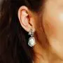 PZ Paz Creations 925 Sterling Silver Iridescent Roman Glass and Pearl Dangle Earrings PZ Paz Creations 925 Sterling Silver Iridescent Roman Glass and Pearl Dangle Earrings