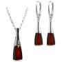 Black Cherry Amber Sterling Silver Modern Set Leverback Earrings Necklace 18 Inches