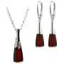 Black Cherry Amber Sterling Silver Modern Set Leverback Earrings Necklace 18 Inches