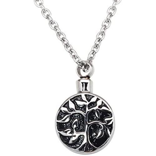 Tree of Life Cremation Urn Jewelry Necklace & Pendant for Ashes w/Funnel Filler Kit Black