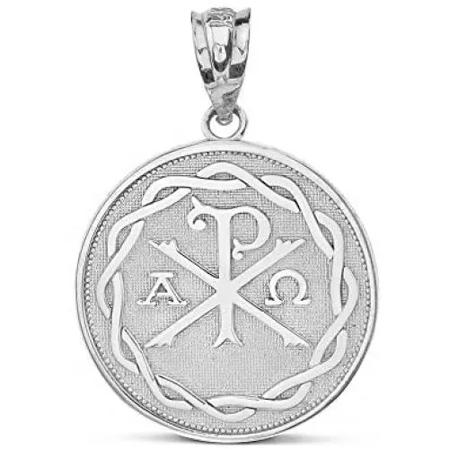 925 Sterling Silver Chi Rho Alpha Omega Symbol Medallion Round Pendant