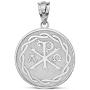 925 Sterling Silver Chi Rho Alpha Omega Symbol Medallion Round Pendant