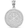 925 Sterling Silver Chi Rho Alpha Omega Symbol Medallion Round Pendant