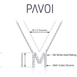 PAVOI 14K White Gold Plated Cubic Zirconia Initial Necklace | Letter Necklaces for Women