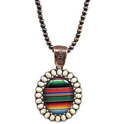 Elosee Turquoise Stone Framed Serape Glass Bubble Pendant Native Pearl 24 Inch Long Necklace