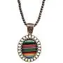 Elosee Turquoise Stone Framed Serape Glass Bubble Pendant Native Pearl 24 Inch Long Necklace