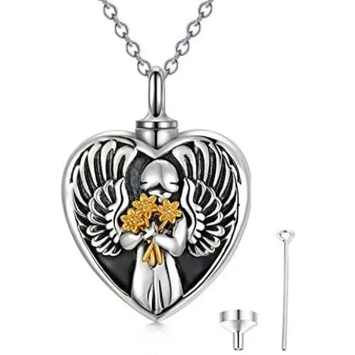 ROMANTIC WORK Angel Cremation Mother Daughter Urn Necklace for Ashes Sterling Silver Keepsake Pendant Memory Jewelry Gift for Women ROMANTIC WORK Angel Cremation Mother Daughter Urn Necklace for Ashes Sterling Silver Keepsake Pendant Memory Jewelry Gift for Women