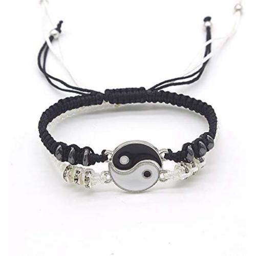 2 Pcs Matching Yin Yang Bracelet Set Dainty Tai Chi Hand Woven Bracelet Set Adjustable Cord Bracelet Best Friend Bracelets for Women Girls Friendship Jewelry