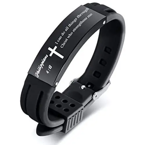 Unisex Rubber Bracelets Engraved Cross Inspiring Scripture Bible Verse Quote,Christian Religious Jewelry Adjustable for Men Women Unisex Rubber Bracelets Engraved Cross Inspiring Scripture Bible Verse Quote,Christian Religious Jewelry Adjustable for Men Women