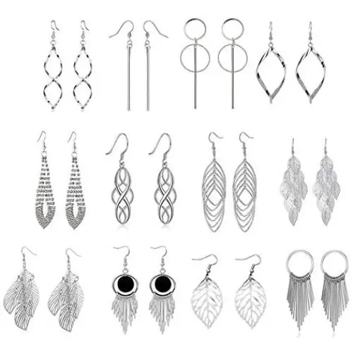 LAIMALA 12 Pairs Drop Dangle Earrings Boho Fashion Jewelry Vintage Statement Bohemian Silver Earrings Set Women Girls For Valentines Day/Birthday Gifts LAIMALA 12 Pairs Drop Dangle Earrings Boho Fashion Jewelry Vintage Statement Bohemian Silver Earrings Set Women Girls For Valentines Day/Birthday Gifts