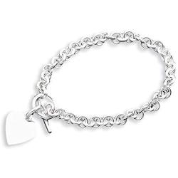 925 Sterling Silver Engraveable Heart Disc On Link Toggle 18 Inch Chain Necklace Pendant Charm Love Fine Jewelry For Women Gifts For Her