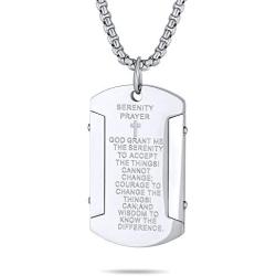 Bling Jewelry Personalize Inspirational Message Religious Mantra Stackable Military Style Serenity Prayer Dog Tag Pendant Necklace for Men Teen Silver Tone Stainless Steel