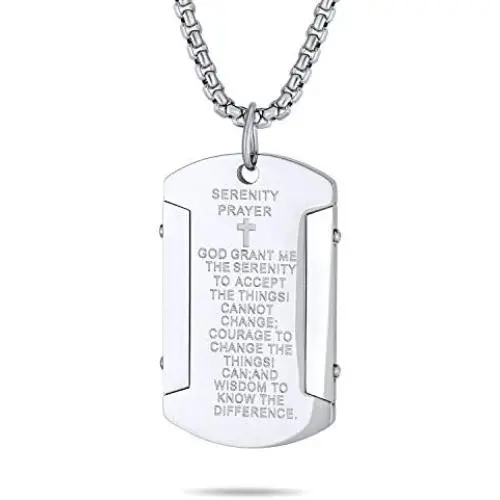 Bling Jewelry Personalize Inspirational Message Religious Mantra Stackable Military Style Serenity Prayer Dog Tag Pendant Necklace for Men Teen Silver Tone Stainless Steel Bling Jewelry Personalize Inspirational Message Religious Mantra Stackable Military Style Serenity Prayer Dog Tag Pendant Necklace for Men Teen Silver Tone Stainless Steel