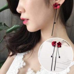 Red Green Poppy Flower Black Long Line Bar Tassel Earrings for Women Charm Stud Drop Earring Jewelry