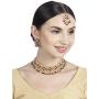 Crunchy Fashion Bollywood Style Traditional Indian Wedding Jewelry Green-Red peal Choker Necklace with Earring & tika Set for Women Girls