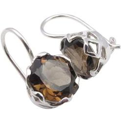 SilverStarJewel Solid Sterling Silver Natural Smoky Quartz Pierced Earrings 0.7''