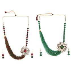Efulgenz Fashion Chunky Multi Layered Faux Pearl Crystal Floral Statement Necklace Earrings Costume Jewelry Set (Color Options)
