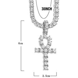 putouzip Men Ankh Key Pendant, 18k Gold Plated Fully Iced Out Rhinestone Tennis Chain Necklace