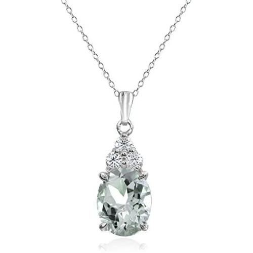 Sterling Silver Aquamarine and White Topaz Oval Pendant Necklace
